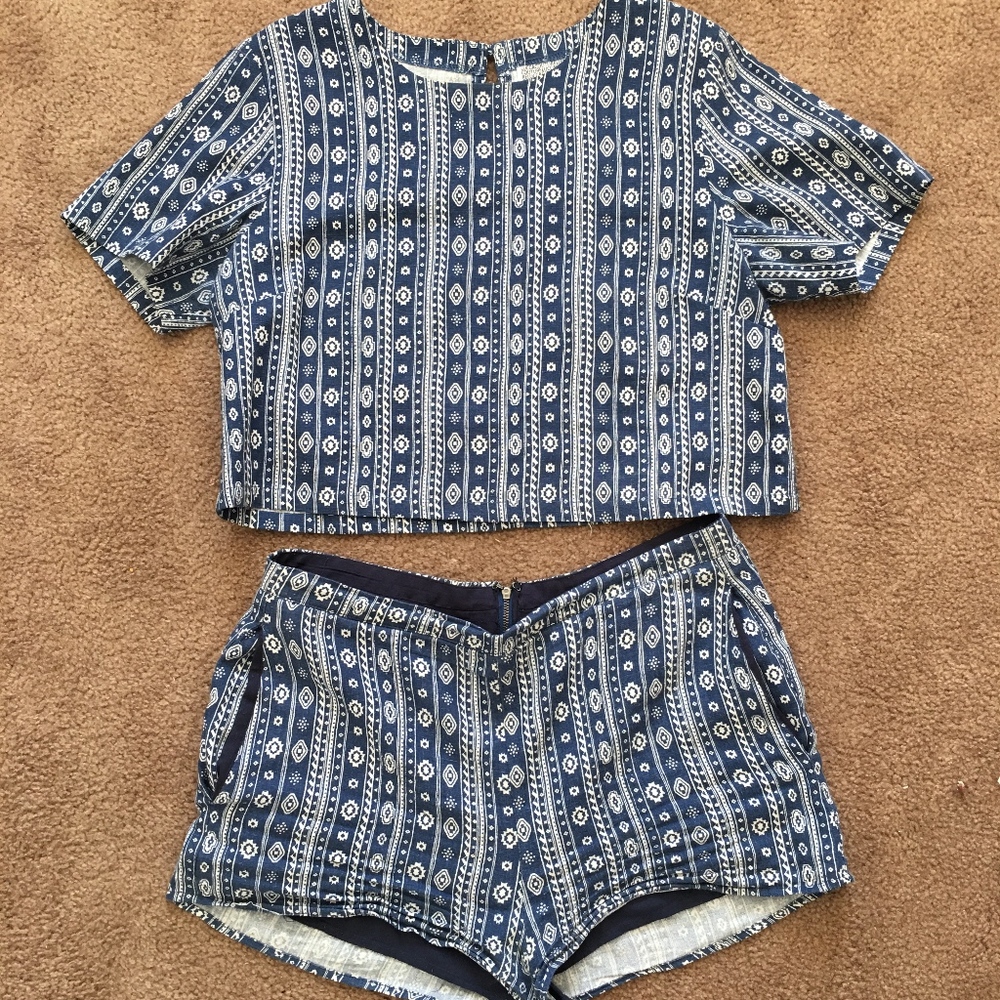 Navy Blue and White Tribal Print Two Piece Set